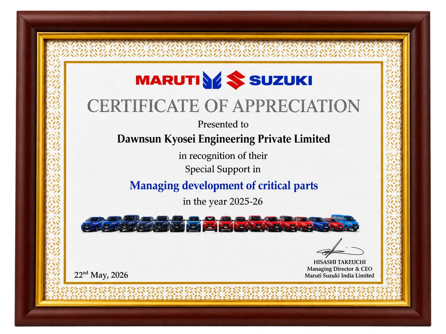 Maruti Suzuki Appreciation Certificate